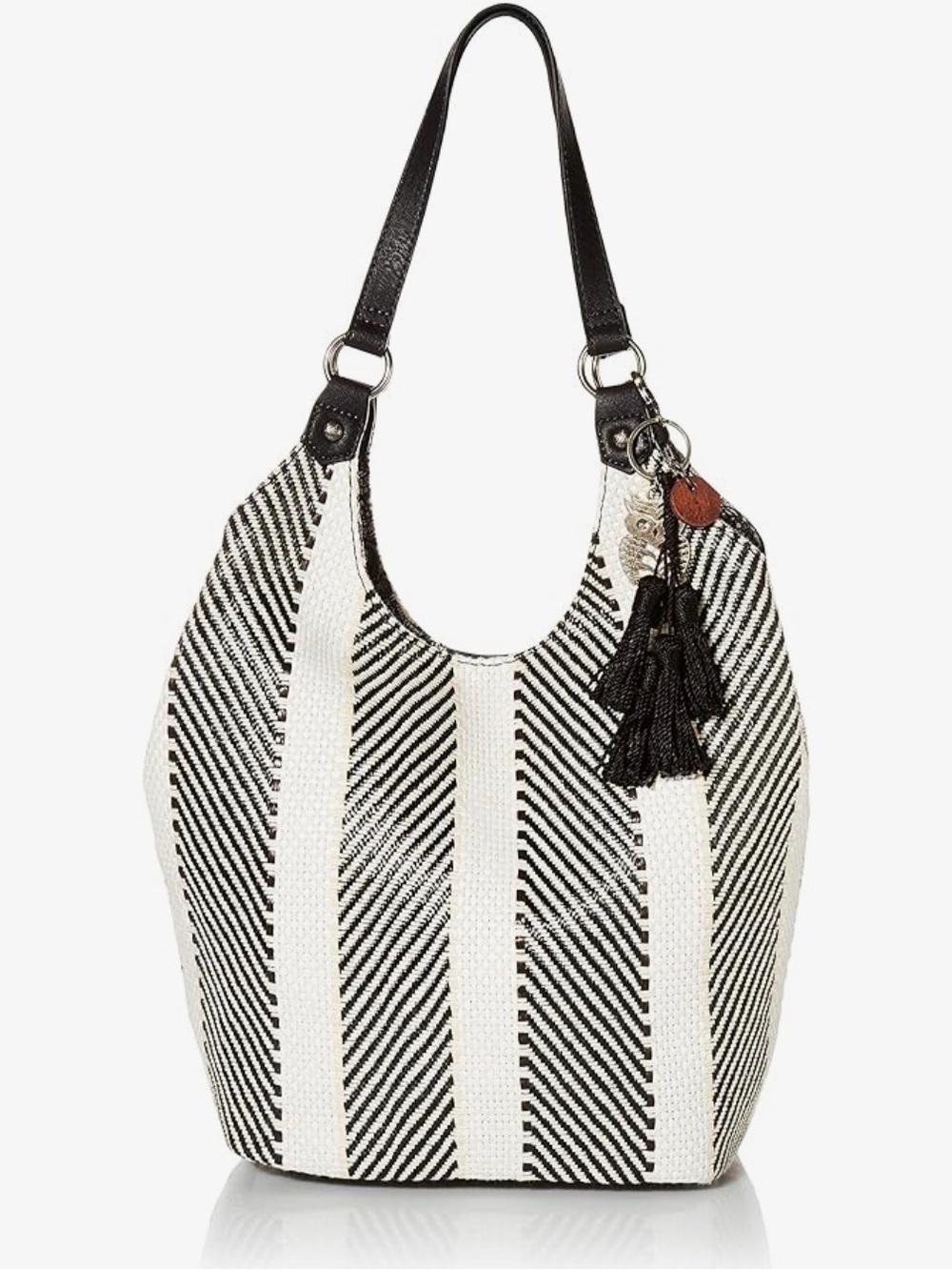Sakroots Striped Woven Hobo Shoulder Bag in Neutral White and Black NWT